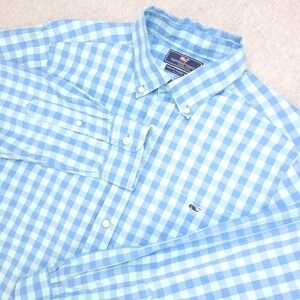 Vineyard Vines Slim Fit Tucker Shirt Men's L Blue Gingham‎ Checkered Long Sleeve